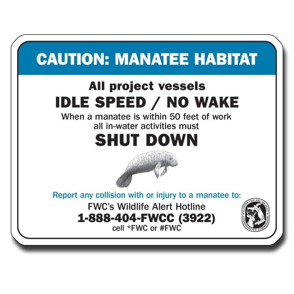 CAUTION MANATEE HABITAT 8.5" X 11" ALUMINUM SIGN